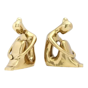 Brass Sitting Woman, Vintage Minimal Lady Bookends, a Pair