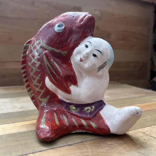 Vintage Japanese Kintarō with Carp Figurine, 1950s For Sale - Image 13 of 13