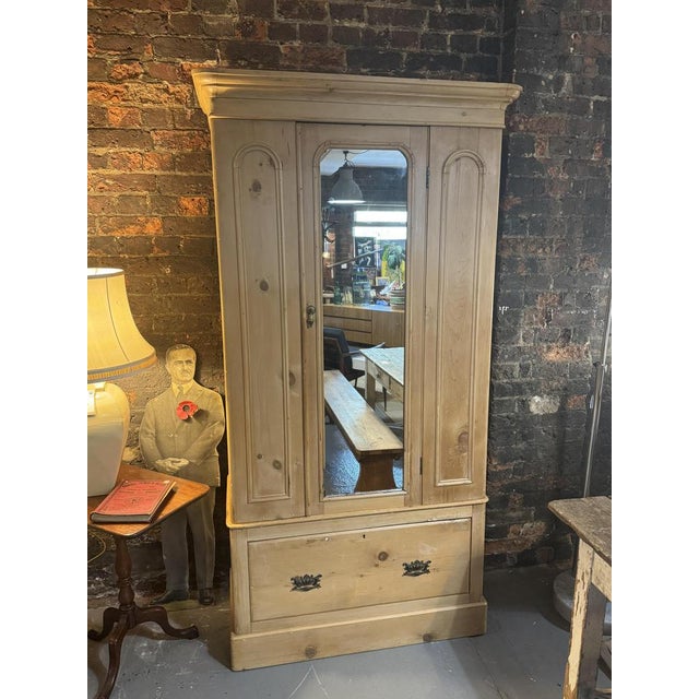 Wood Victorian Pine Hall Cupboard or Wardrobe with Mirror, 1900s For Sale - Image 7 of 8
