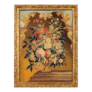 Antique French Beauvais Tapestry With Colorful Floral Vase Design - Rug & Kilim For Sale