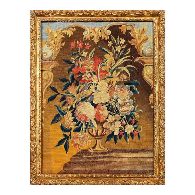 Antique French Beauvais Tapestry With Colorful Floral Vase Design - Rug & Kilim For Sale