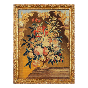 Antique French Beauvais Tapestry With Colorful Floral Vase Design - Rug & Kilim