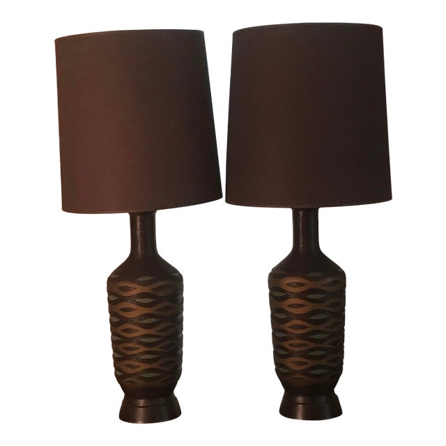 Vintage 1950’s Faip Mid Century Modern Large Black Table Lamps - a Pair For Sale