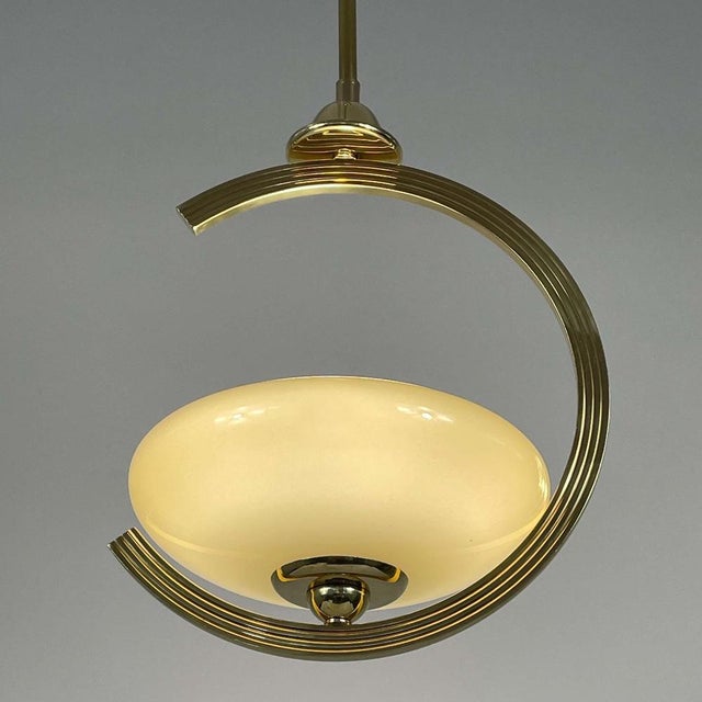 Cream Art Deco Brass & Opaline Glass Pendant, Sweden, 1940s For Sale - Image 8 of 14
