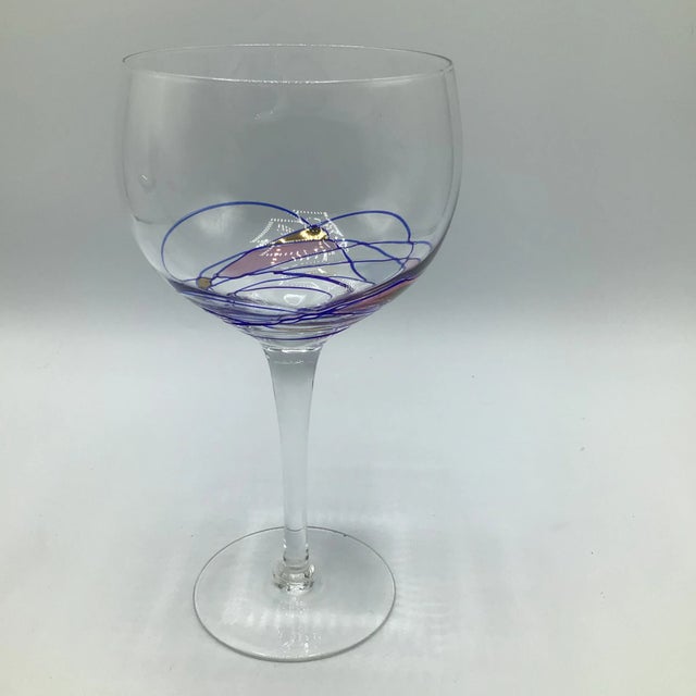 Romanian Cristiro Mosaic Pattern Wine Glasses Hand Blown - Set of 4 For Sale - Image 4 of 13