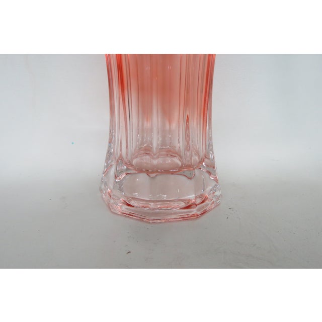 Peach Pink Pressed Glass Vase Wide Opening 10 Panel Ribbed Design Vintage 4756b For Sale - Image 11 of 12