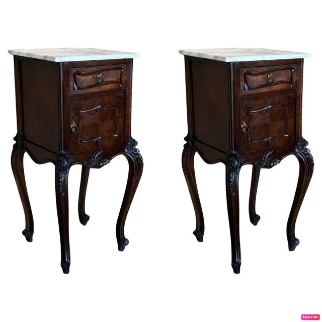 Antique French Mahogany Nightstands with Marble Tops, 1900s, Set of 2 For Sale - Image 12 of 12