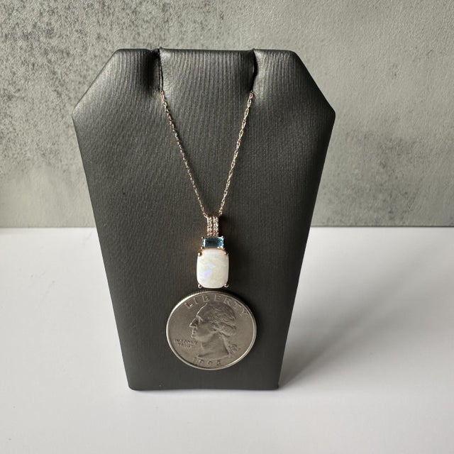 Opal, Topaz, and Diamond Necklace in 10kt Rose Gold - 10x8mm Opal, New For Sale - Image 4 of 5