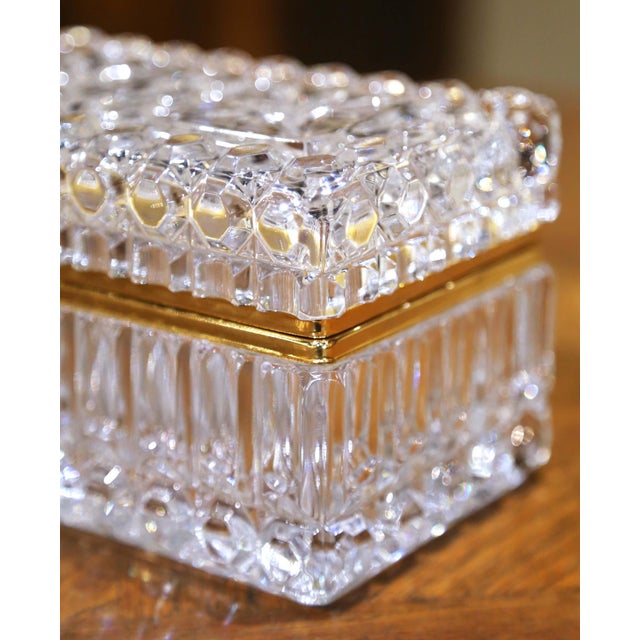 Glass Early 20th Century French Baccarat-Style Cut Glass and Brass Jewelry Box For Sale - Image 7 of 10