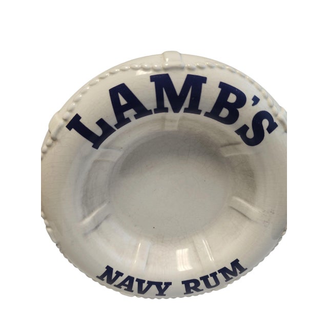 Excellent condition vintage English Lamb's Navy Rum pub ashtray in lifebuoy form, made by Royal Norfolk in Staffordshire,...