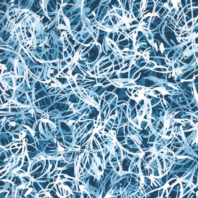 "Blue Chiffon No.7 - Expanded Veil" Ready to Hang Abstract Organic Painting on Canvas For Sale - Image 4 of 8