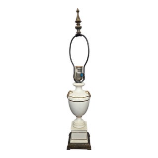 1930s Neoclassical Regency Davart Ceramic & Brass Ram's Head Urn Table Lamp For Sale