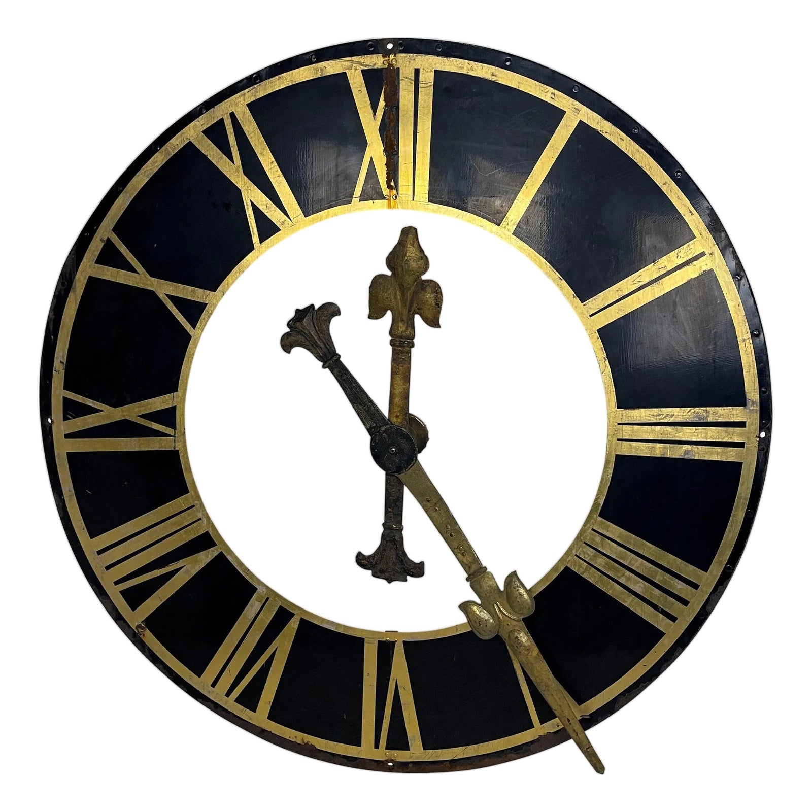 Black Church Clock Face with Gilt Roman Numerals and Hands-19th Century ...