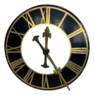 Black Church Clock Face with Gilt Roman Numerals and Hands-19th Century