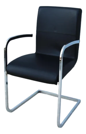 Italian Bauhaus Style Effezeta Cantilever Chromed Steel & Black Leather Armchair