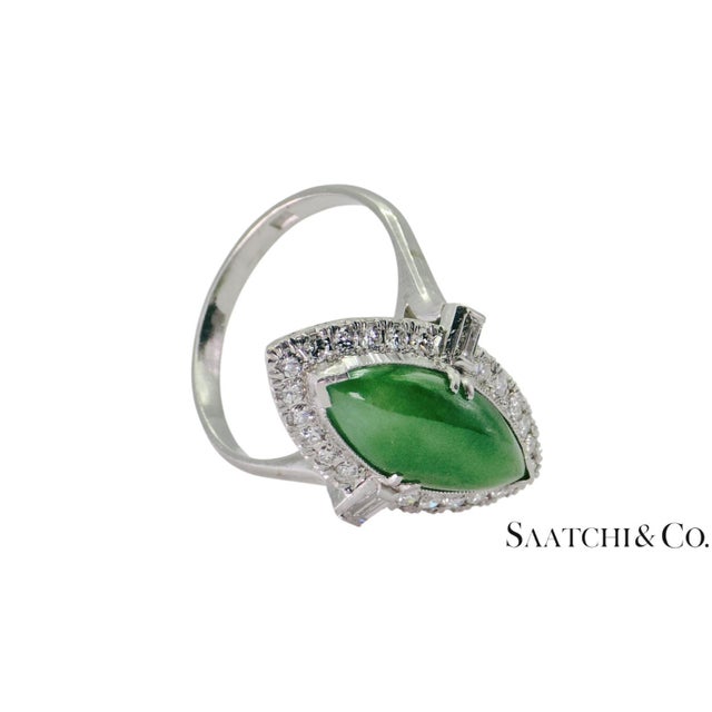 Mid 20th Century Vintage Platinum (950) - Natural Diamond & Jade Ring, Size 6.75 For Sale In New York - Image 6 of 9
