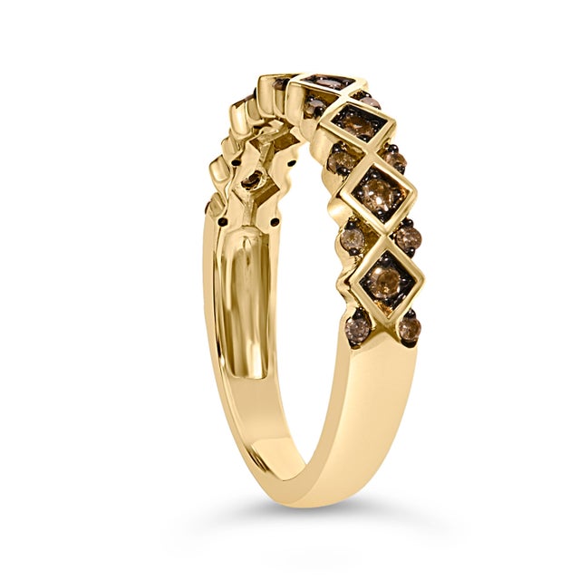 Haus of Brilliance 10K Yellow Gold Plated .925 Sterling Silver 1/4 Cttw Champagne Diamond Geometric Band Ring - Size 8 For Sale - Image 4 of 6