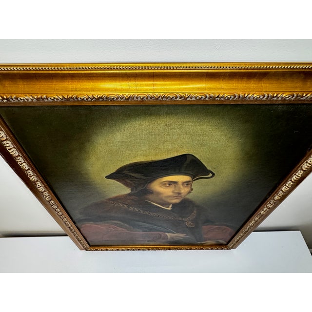 Large English Oil Painting Sir Thomas More Chancellor Duchy of Lancaster After Hans Holbein For Sale - Image 9 of 12
