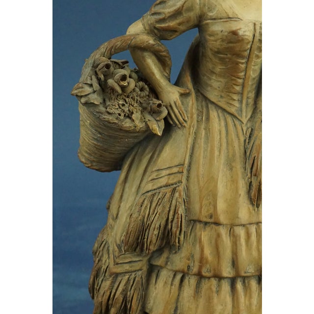 20th Century Terracotta Sculpture of Lady in 18th Century Clothes with a Basket of Flowers by G. Launeck, Austria, Early 1900s For Sale - Image 17 of 18