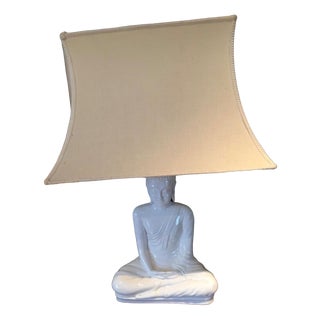 White Chinoiserie Ceramic Buddha Lamps, 1970s, Set of 2 For Sale