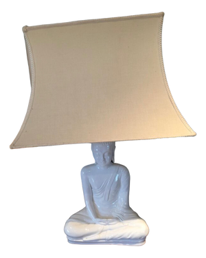 White Chinoiserie Ceramic Buddha Lamps, 1970s, Set of 2