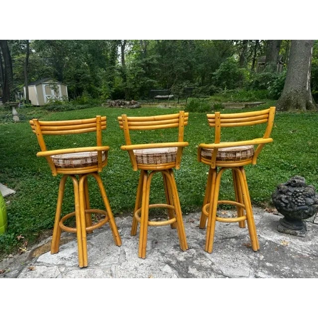 Beige Mid 20th Century Paul Frankl Attributed Bamboo Stools - Set of 3 For Sale - Image 8 of 12