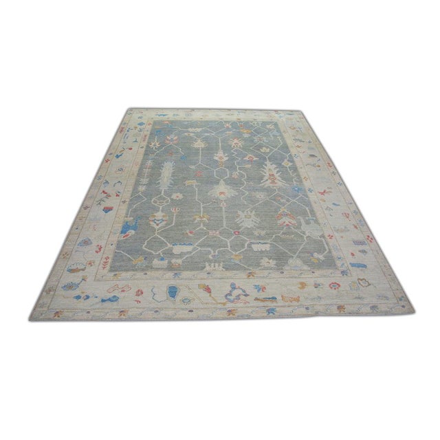 Early 21st Century Oriental Hand Knotted Rug Turkish Antique Look Oushak 9'4" x 12'7" For Sale - Image 5 of 5