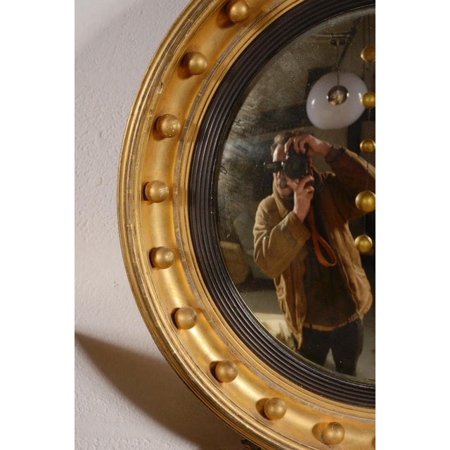Gold Large Antique Regency Gilt Convex Mirror, 1825 For Sale - Image 8 of 10