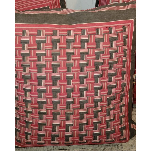 Gray Collection of 19Thc Basket Weave Ticking Pillows -3 For Sale - Image 8 of 10