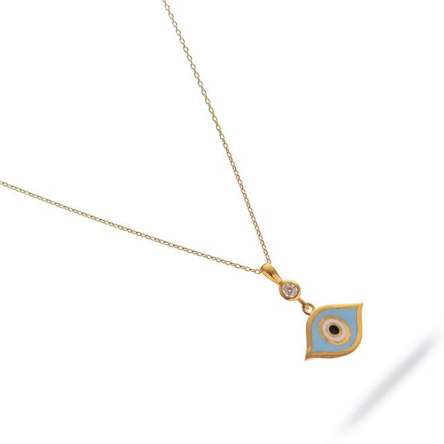 Early 21st Century Celestial Protection Light Blue Evil Eye Gold Necklace For Sale - Image 5 of 8