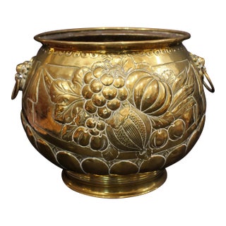 Circa 1860-80 English Circular Repousse Brass Jardiniere For Sale
