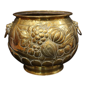 Circa 1860-80 English Circular Repousse Brass Jardiniere