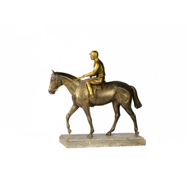 Equestrian Statue of Jockey on Horse, 19th Century, Patinated & Gilt Bronze For Sale - Image 6 of 7