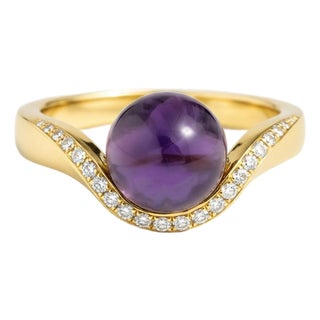 Wave Design Amethyst and Topaz Ring in Silver, Gold, Size 6 For Sale