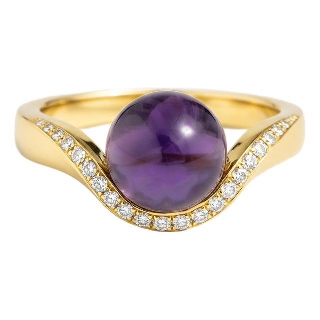 Wave Design Amethyst and Topaz Ring in Silver, Gold, Size 6 For Sale