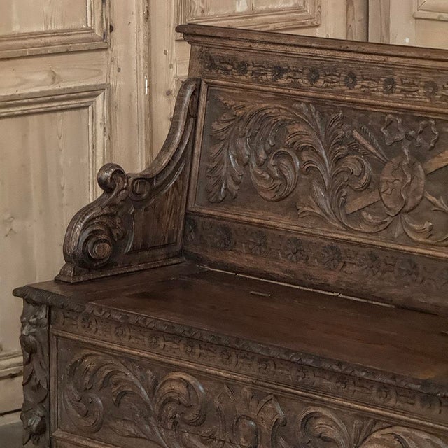 19th Century French Renaissance Revival Oak Trunk ~ Hall Bench For Sale - Image 11 of 18