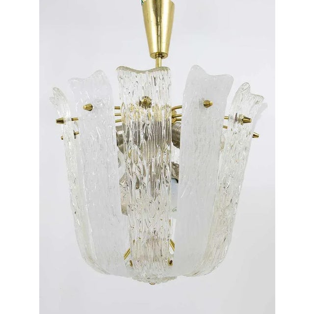 Mid-Century Brass & Textured Glass Pendant Light from Kalmar, Austria, 1950s For Sale - Image 6 of 11