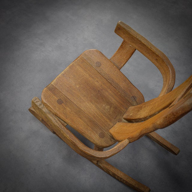 Wood Brutalist Oak Rocking Chair by De Puydt, 1970s For Sale - Image 7 of 9