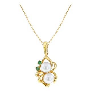 Freshwater Pearl with Emerald Accent Necklace 16" For Sale