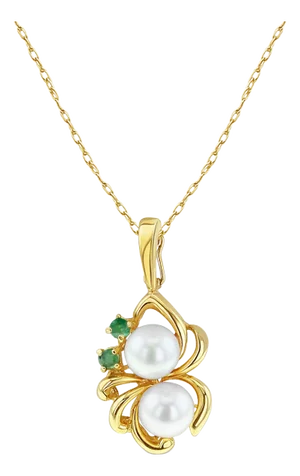 Freshwater Pearl with Emerald Accent Necklace 16"