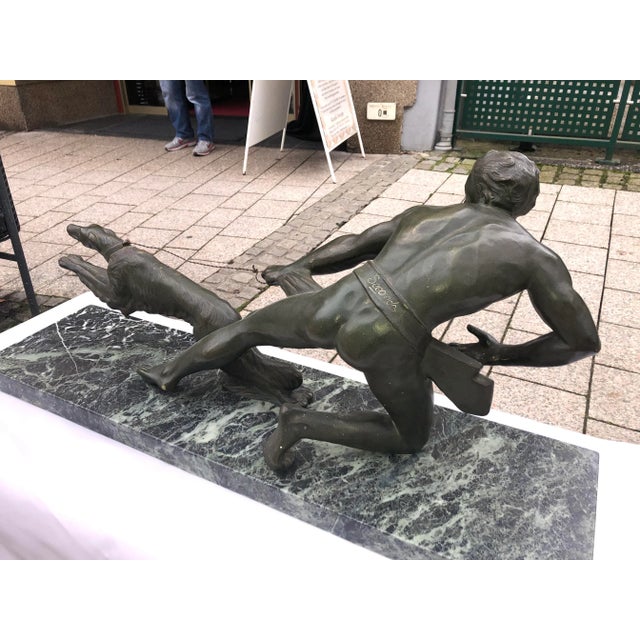 Art Deco Bronze Sculpture with Marble Pedestal, 1930s For Sale - Image 13 of 15