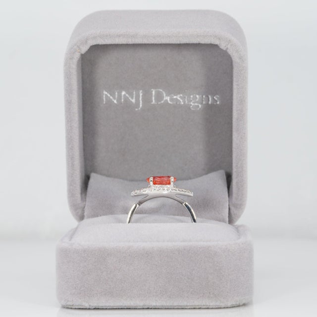 1.7Ct Padparadscha Sapphire Ring With Natural Diamond Accents: Solid 14k Gold, Size 6.75 For Sale - Image 4 of 9