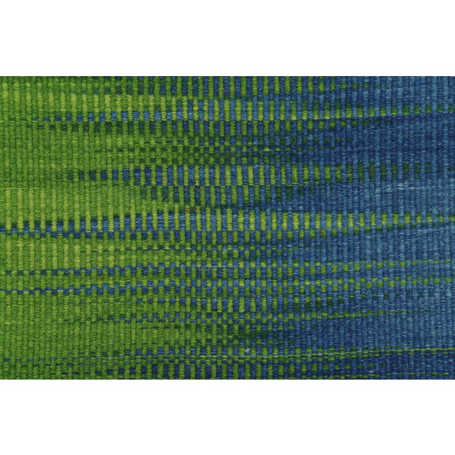 2010s Rug & Kilim’s Contemporary Kilim in Green and Blue Stripes and Geometric Pattern For Sale - Image 5 of 8