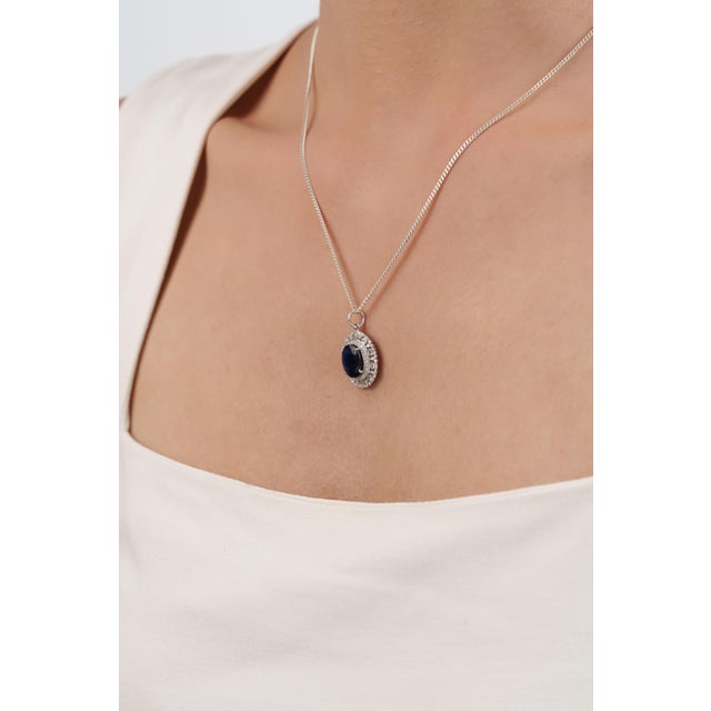 Not Yet Made - Made To Order Natural 2.78ct Blue Sapphire & Diamond Cluster Art Deco Pendant in 14k Gold For Sale - Image 5 of 15