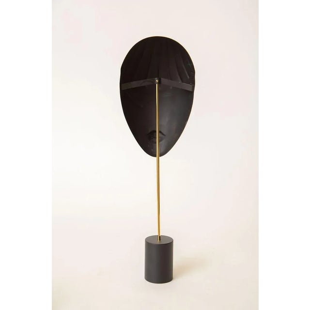 Metal Vintage Hagenhauer Style Brass Face Mask Sculpture on Black Metal Base, 1970's For Sale - Image 7 of 7