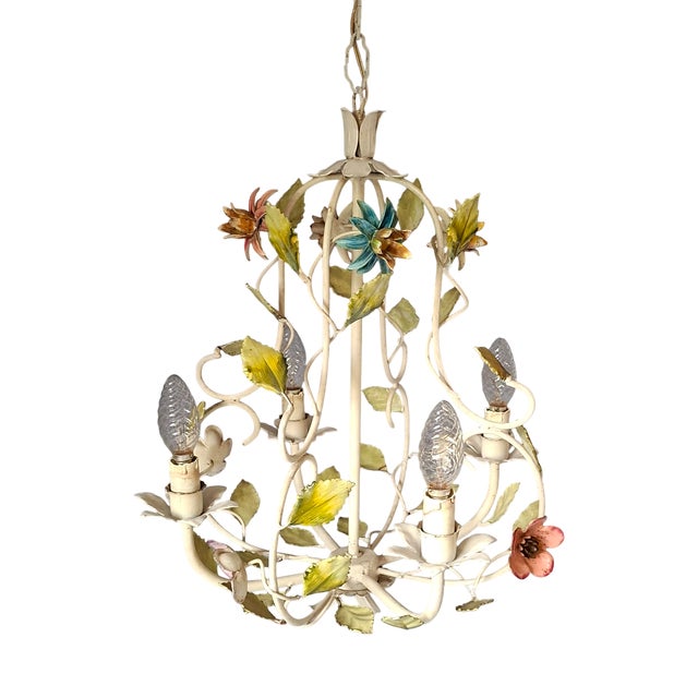 French Toleware Floral Chandelier, 1960s For Sale
