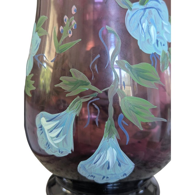Vintage Hand Painted Purple Glass Hurricanes- A Pair For Sale - Image 12 of 17