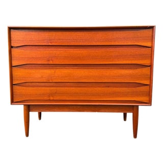 Danish Teak Four-Drawer Dresser | Arne Vodder | Sculpted Pulls & Finished Back | C. 1960s, Attributed For Sale