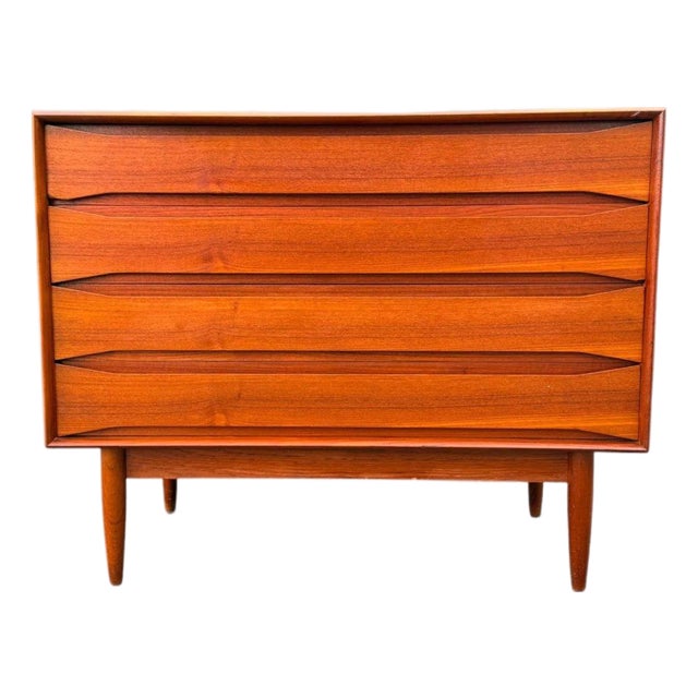 Danish Teak Four-Drawer Dresser | Arne Vodder | Sculpted Pulls & Finished Back | C. 1960s, Attributed For Sale