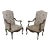 Pair Silk Blend Upholstered High Back Open Arm French Chairs For Sale